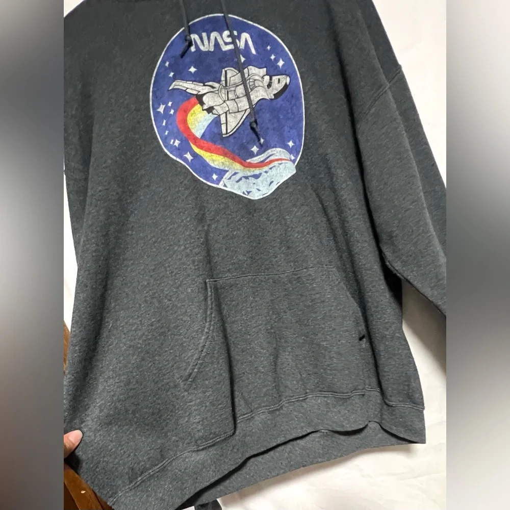 NASA Dark Gray Pullover Hoodie w/ Space Shuttle Graphic Science Cozy Winter